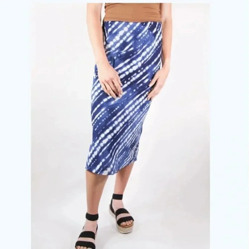 Japna Midi Satin Skirt Blue White Medium